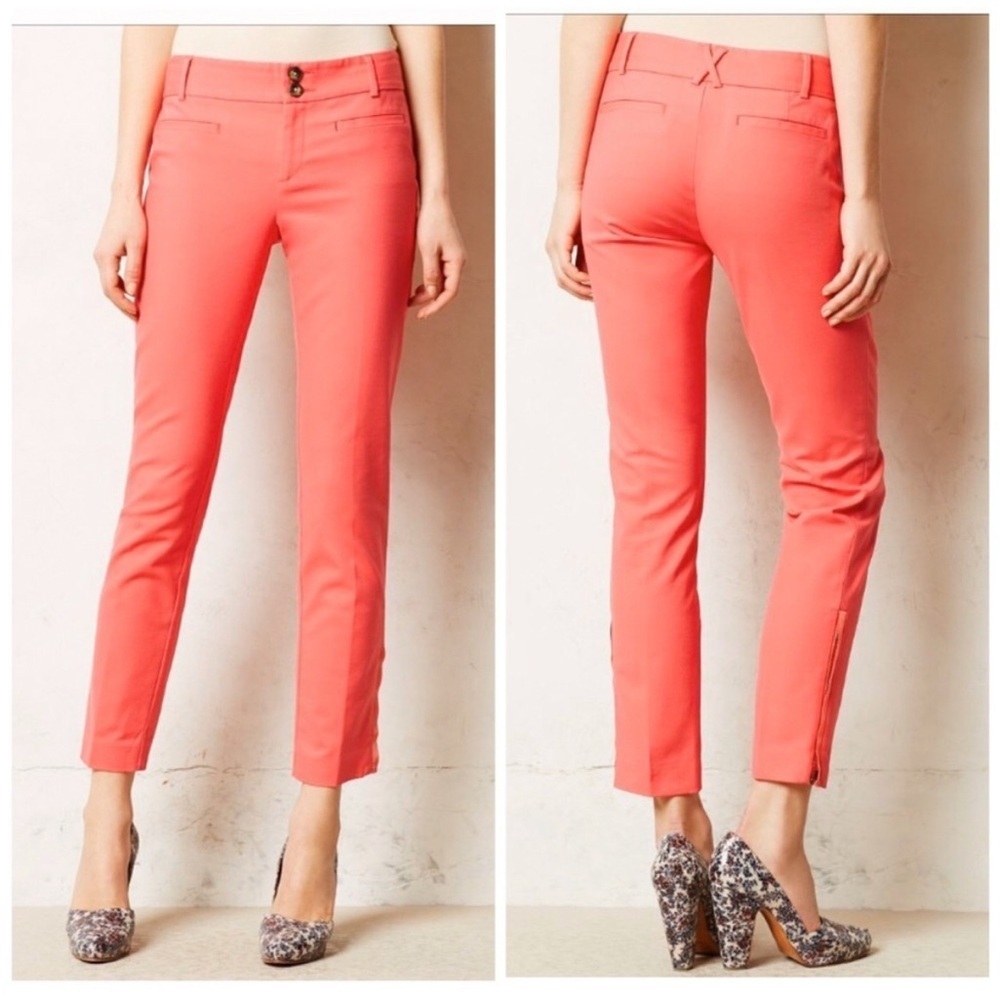 Anthropologie Cartonnier Charlie Zip Pink Coral Ankle Pants - size 6